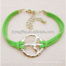 Fashion green leather bracelet with peace alloy